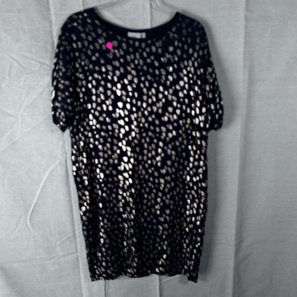 ELK Womens Black Gold Metallic Polka‎ Dot Shift Dress Short Sleeve Size US 6